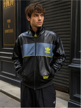 Adidas Track Jacket Men’s XL Clile 62 Shiny Wet Look Y2K Blokecore Soccer Black